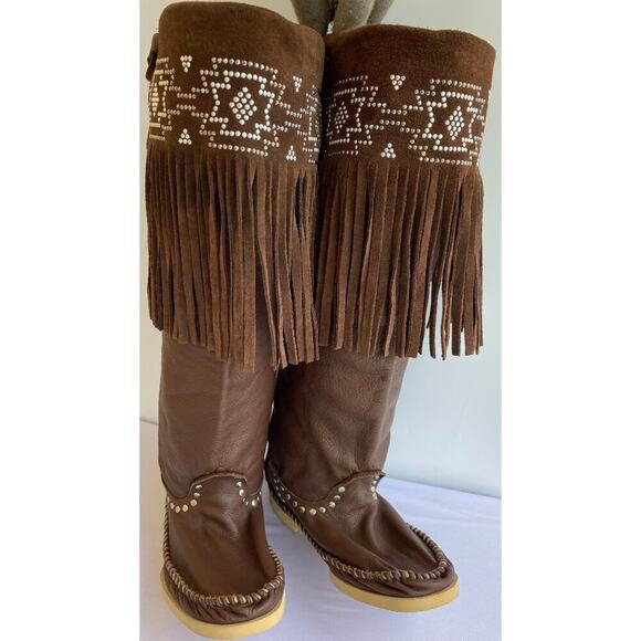 Hector Riccione slouchy moccasin style tall leather boots sz 7 - Picture 1 of 10